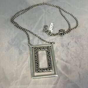Brighton Silver Tone Rectangle Pendant Necklace Scroll Design